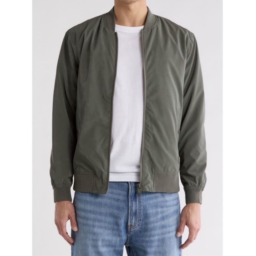 Ricky Singh Denim and Flower Bomber Jacket Size Large Sage Green Full Zip